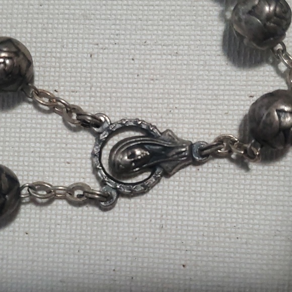 Italian Silver Rose Beads Rosary Cross 22in - Picture 4 of 6